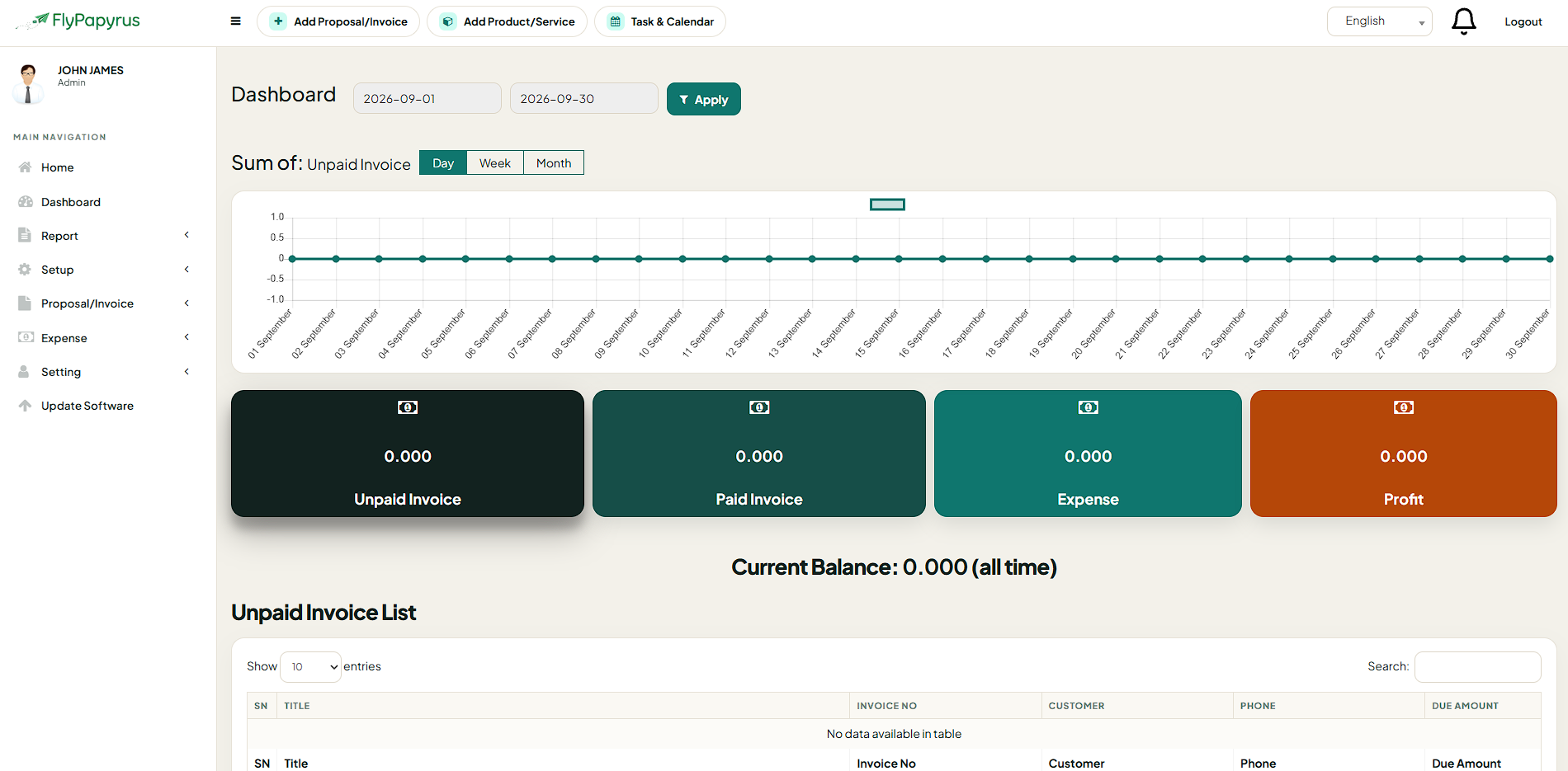 See proposals, invoices and cash at a glance